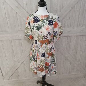 GeeGee -VIBRANT LUSH FOLIAGE TIGER PRINT MINI DRESS WITH PUFF SLEEVES-LARGE